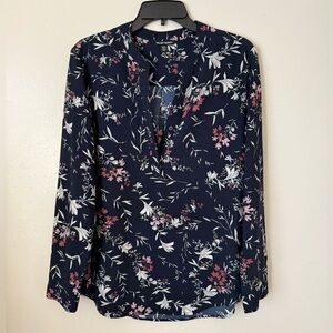 Hilary Radley Navy Floral Long Sleeve Blouse